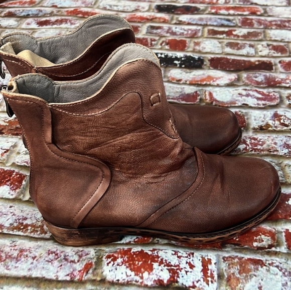 Socofy Brand Brown Leather Ankle Boots Zip Heel Motoboho Fairy Grunge Aesthetic - Picture 8 of 13
